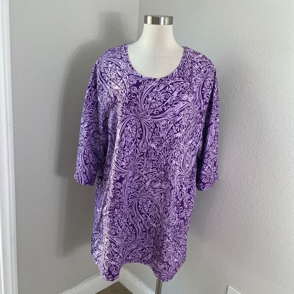 Catherines Womens Plus 2X 22/24W Easy Fit Tee Purple Paisley Tunic Top Shirt - Picture 1 of 8